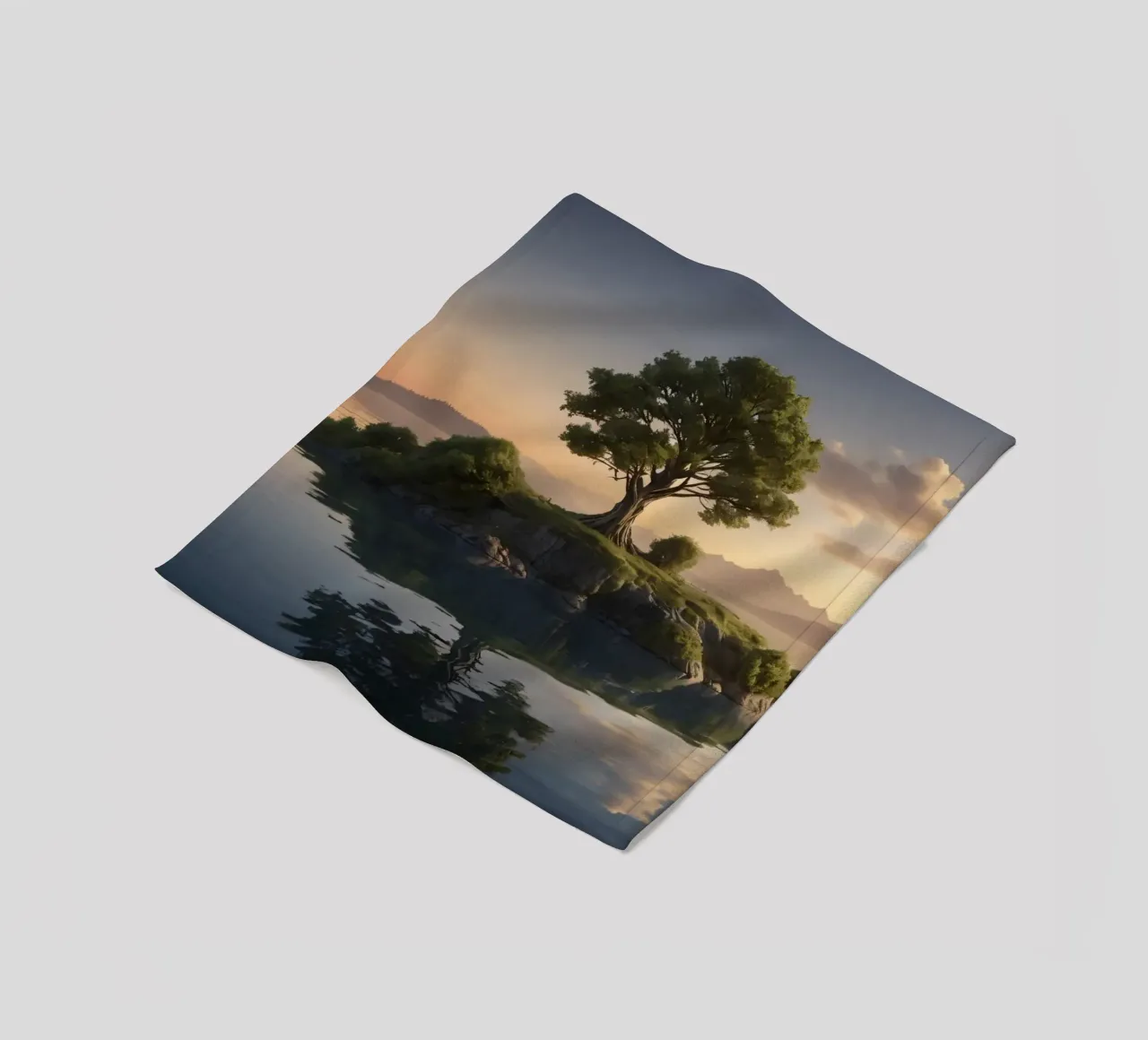 Una vista mattutina di un albero solitario in cima a una piccola isola coperta in pile da DesignDoodle