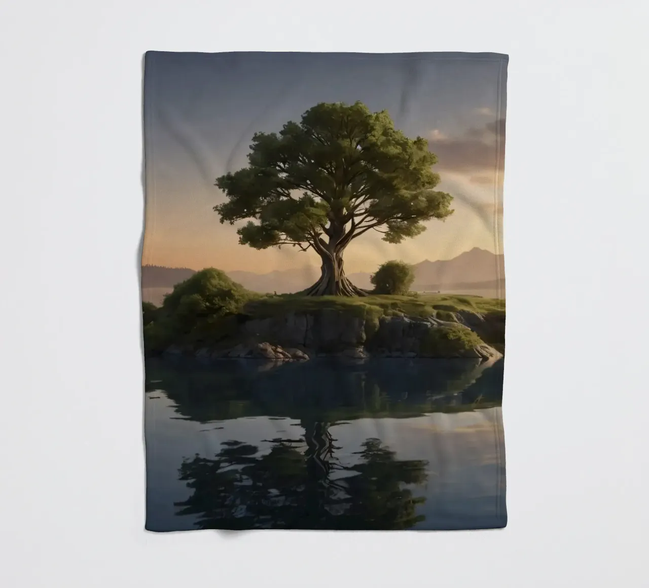 Una vista mattutina di un albero solitario in cima a una piccola isola coperta in pile da DesignDoodle