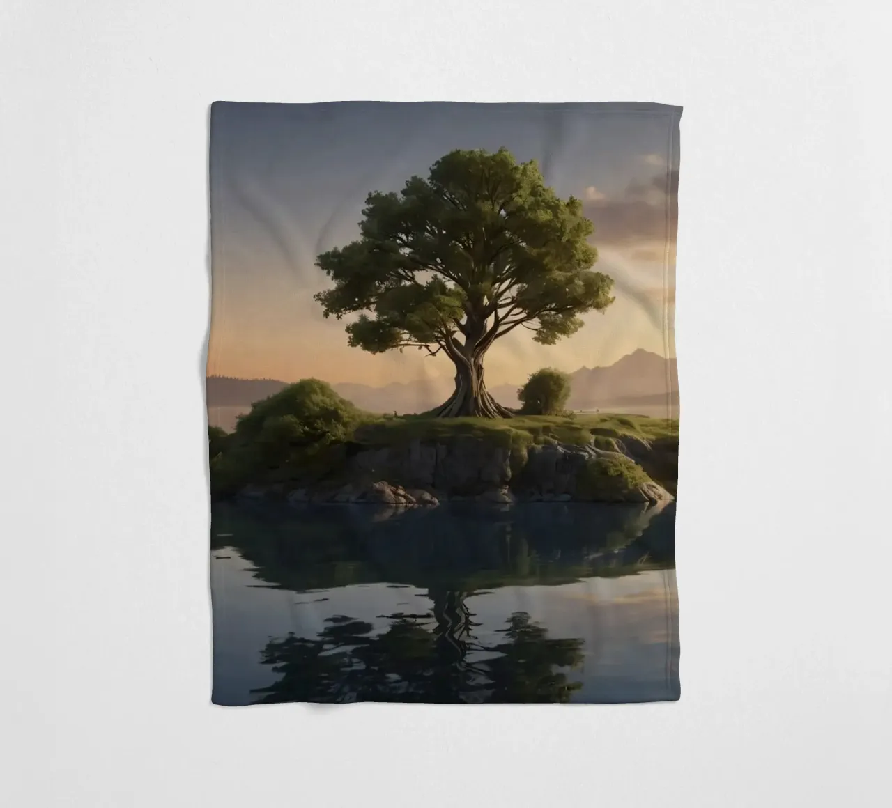 Una vista mattutina di un albero solitario in cima a una piccola isola coperta in pile da DesignDoodle