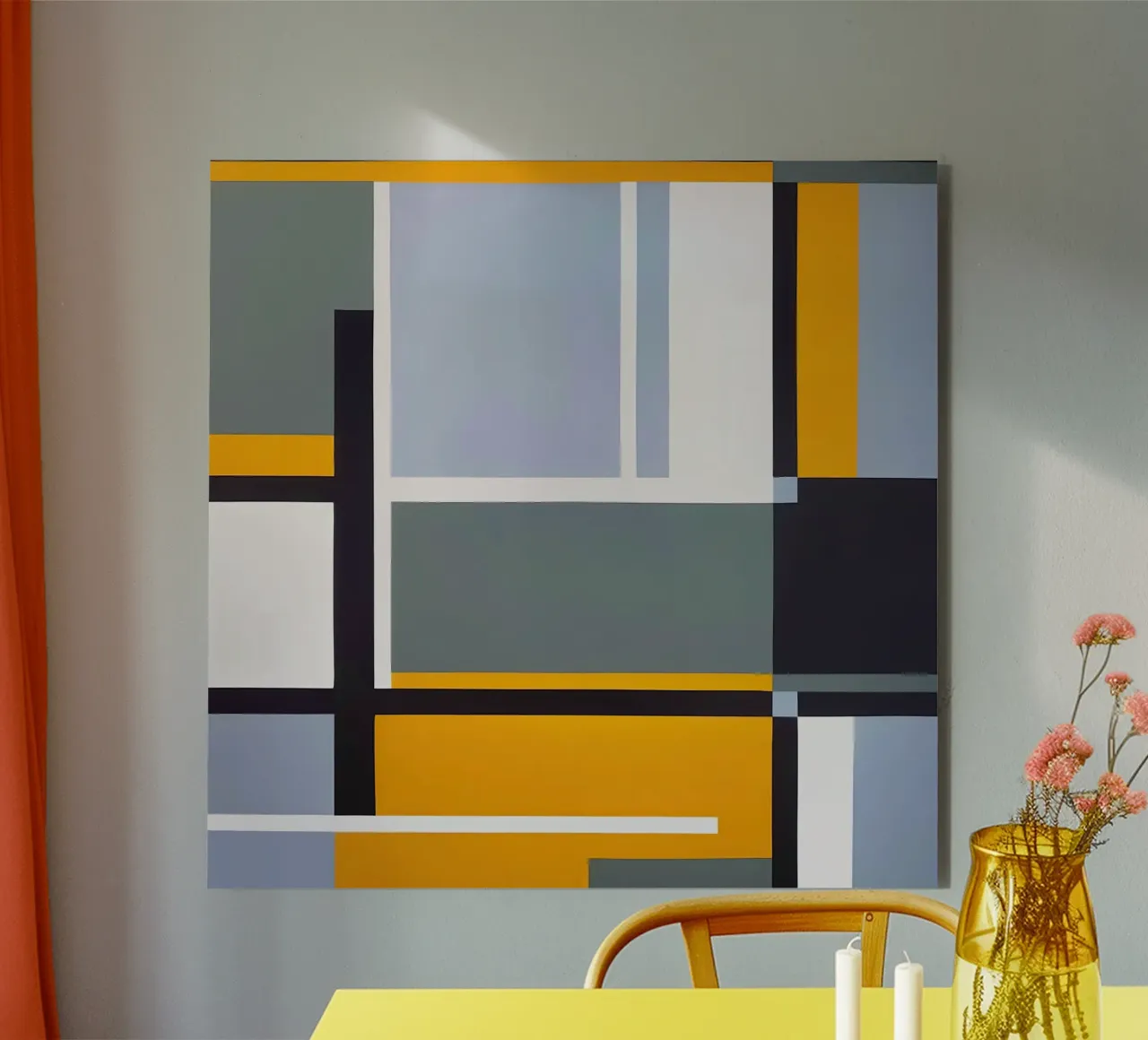 Rhythms in Yellow and Grey Geometry alu-dibond by Artbyvo