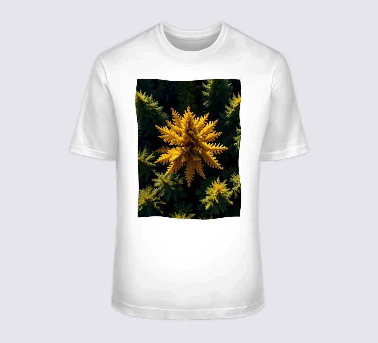 L'albero giallo spicca tra le conifere verdi e tranquille. t-shirt da DesignDoodle