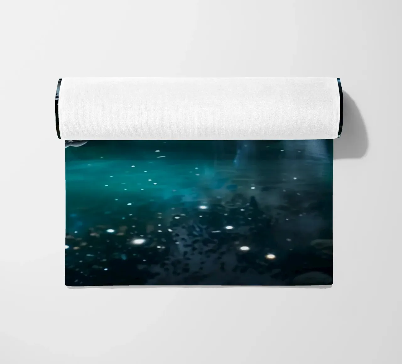 A serene winter waterfall shimmering under the moonlight in beach towel by DesignDoodle