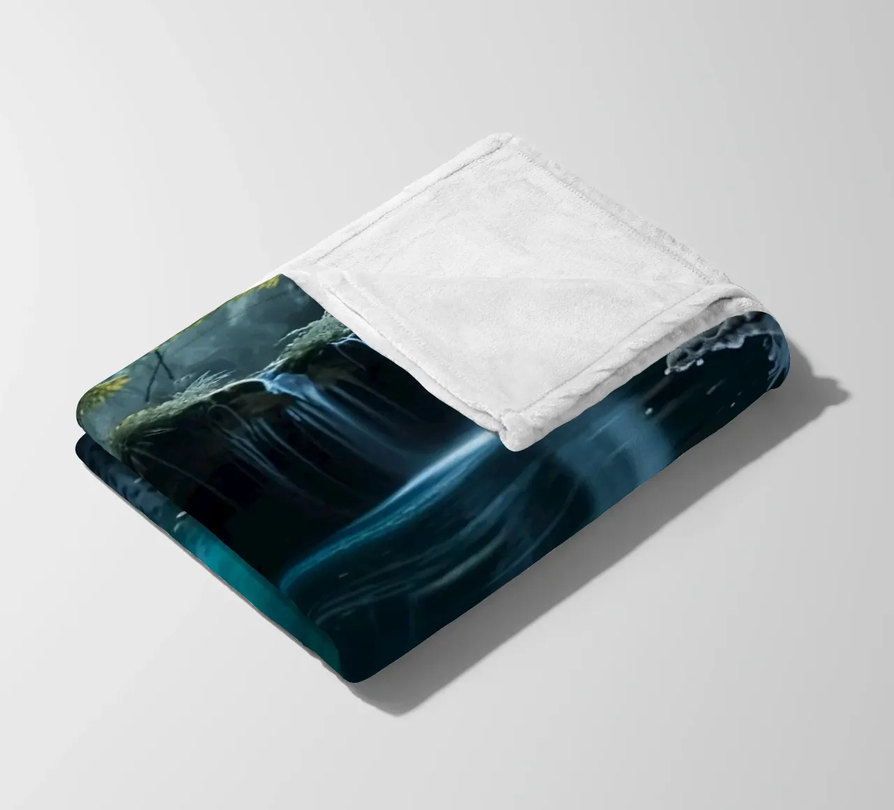 A serene winter waterfall shimmering under the moonlight in fleece blanket by DesignDoodle