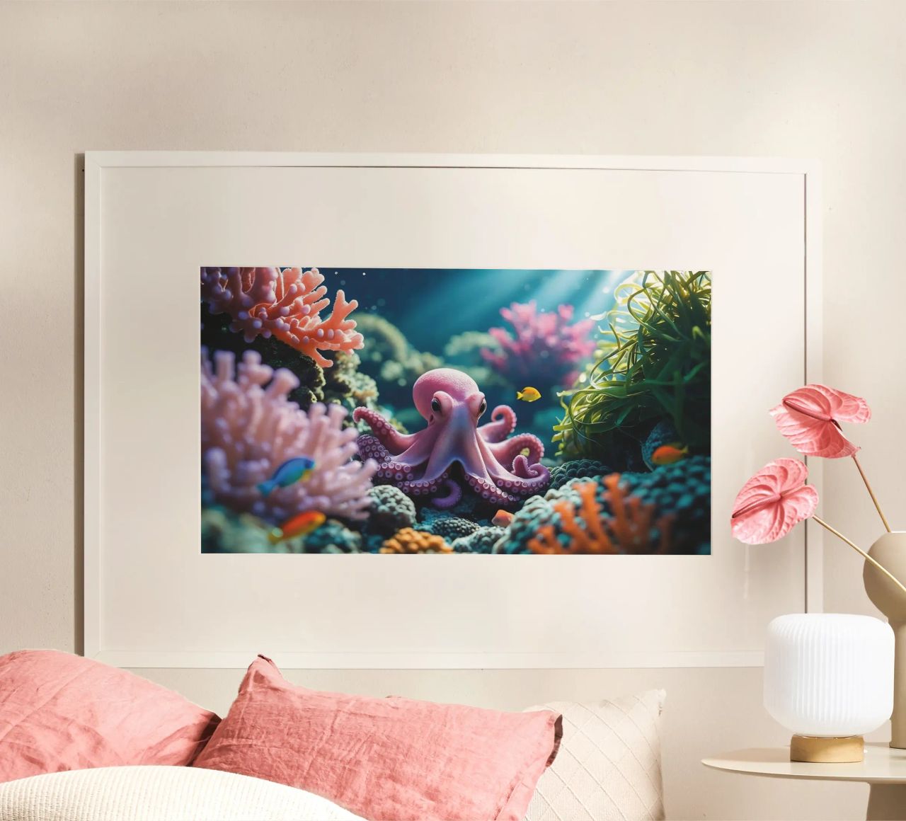 Pieuvre | Rencontre rose tendre (1) poster de Trinkets NL Design Studio