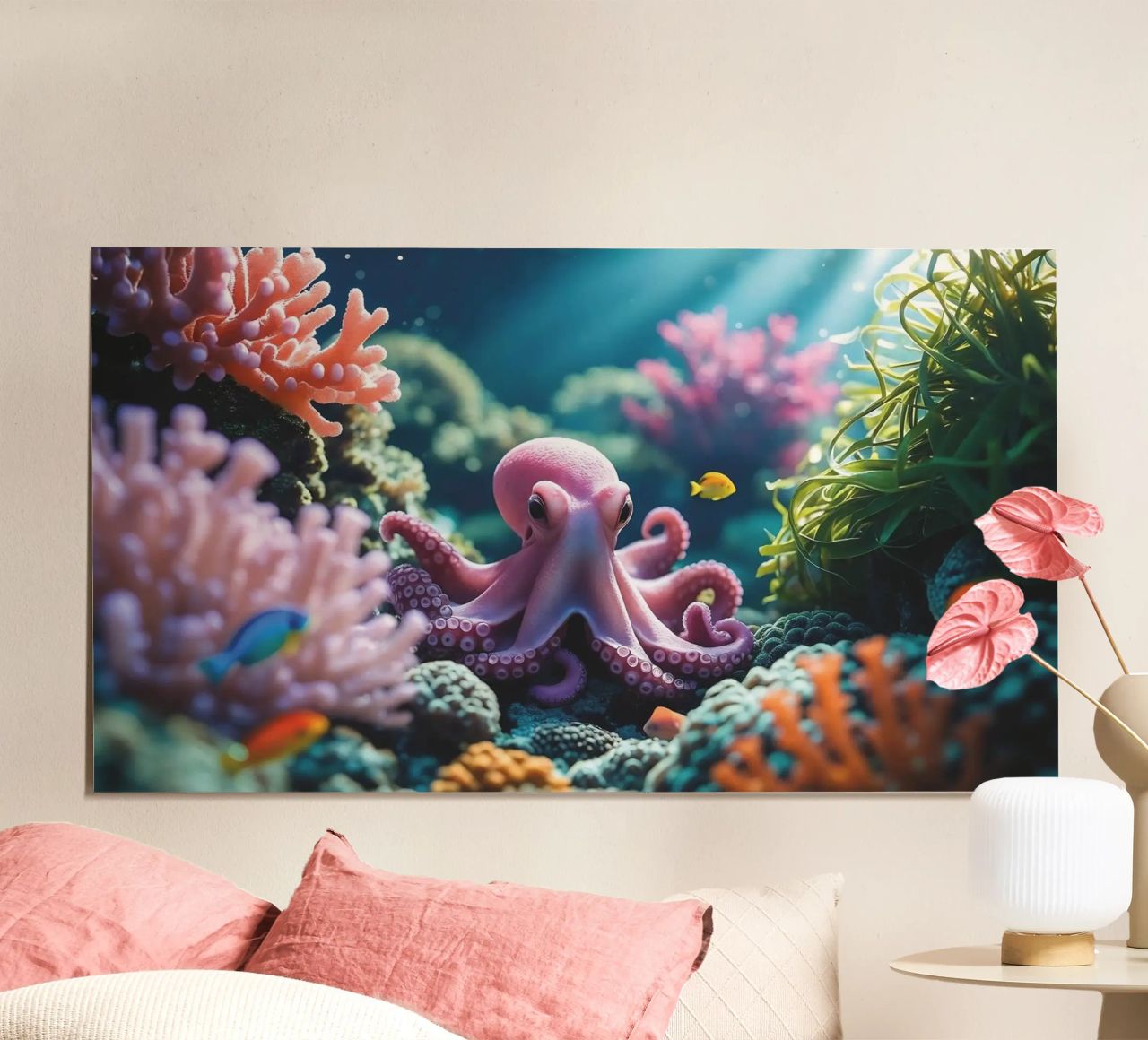 Pieuvre | Rencontre rose tendre (1) poster de Trinkets NL Design Studio
