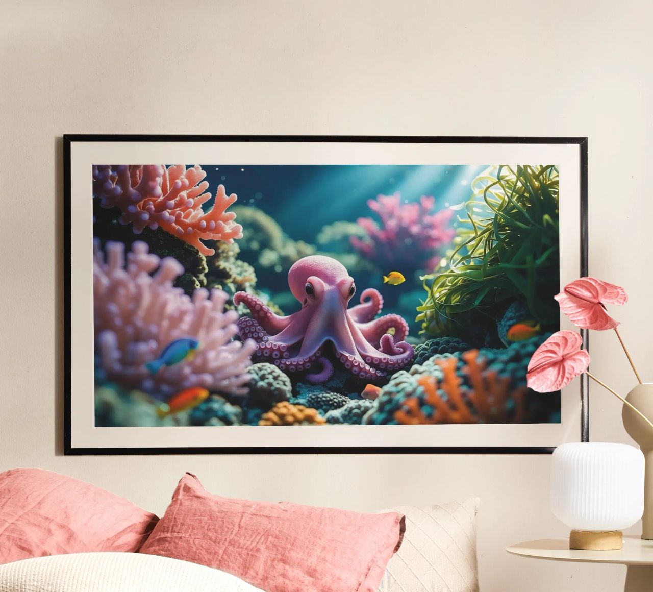 Pieuvre | Rencontre rose tendre (1) poster de Trinkets NL Design Studio