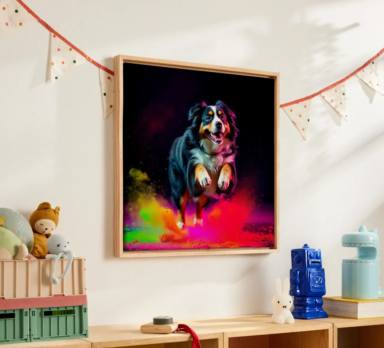 The colorful Bernese Mountain Dog #165 canvas with Floater frame by Yumis.Beargang.and.Me