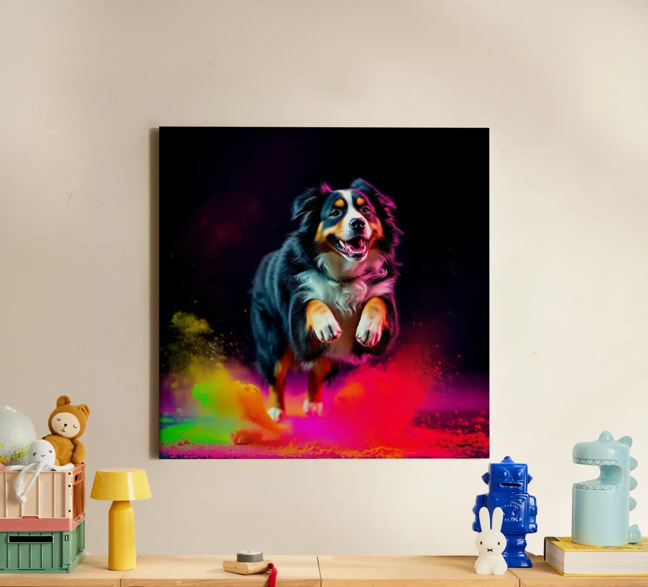 The colorful Bernese Mountain Dog #165 canvas with Floater frame by Yumis.Beargang.and.Me