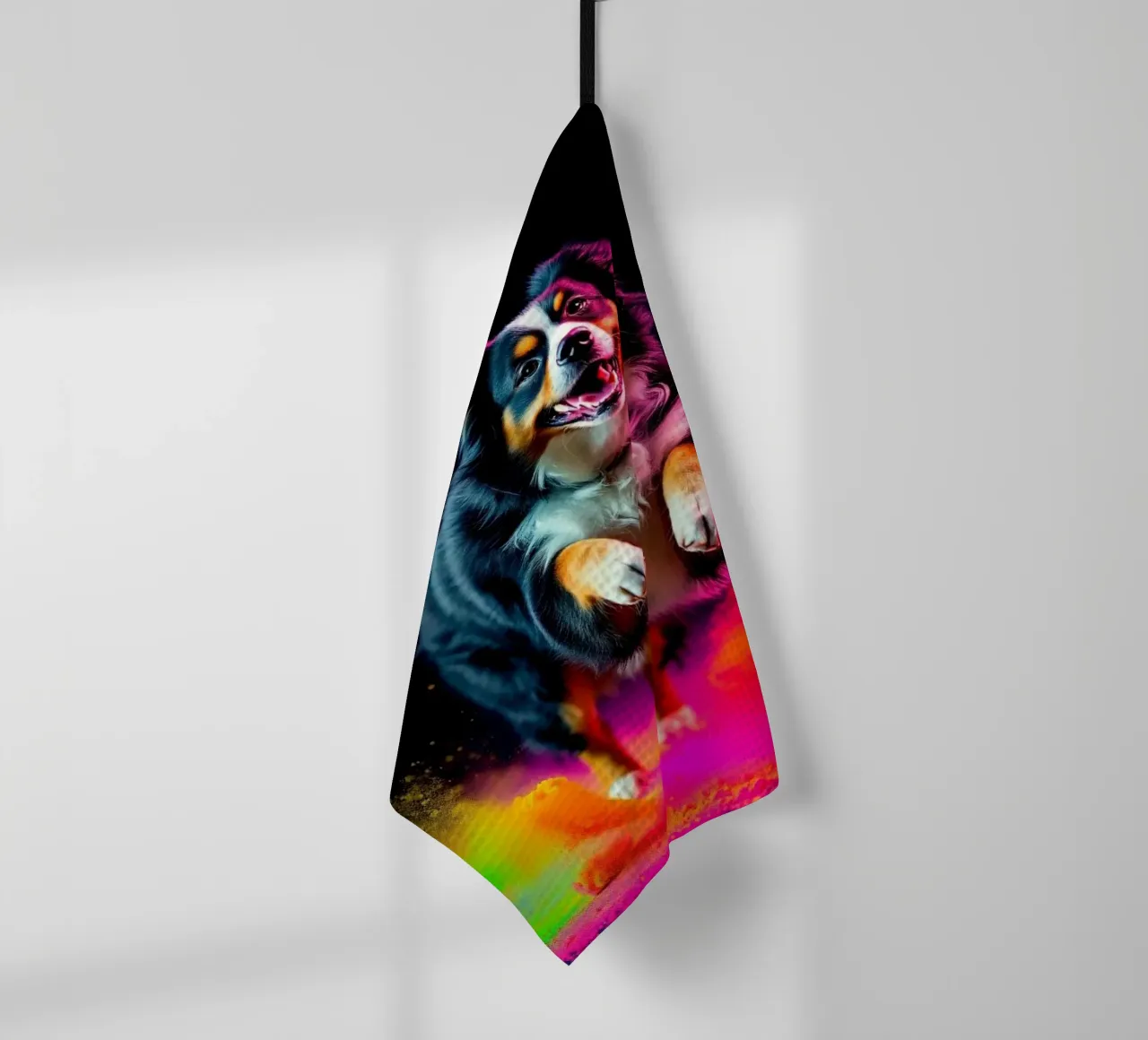 The colorful Bernese Mountain Dog #165 tea towel by Yumis.Beargang.and.Me