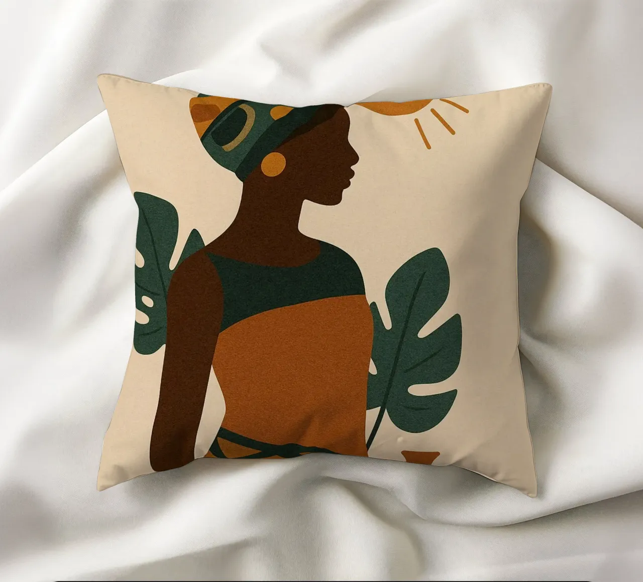 Sunlit Serenity: African Abstract cuscino da Mosaic Dialogue