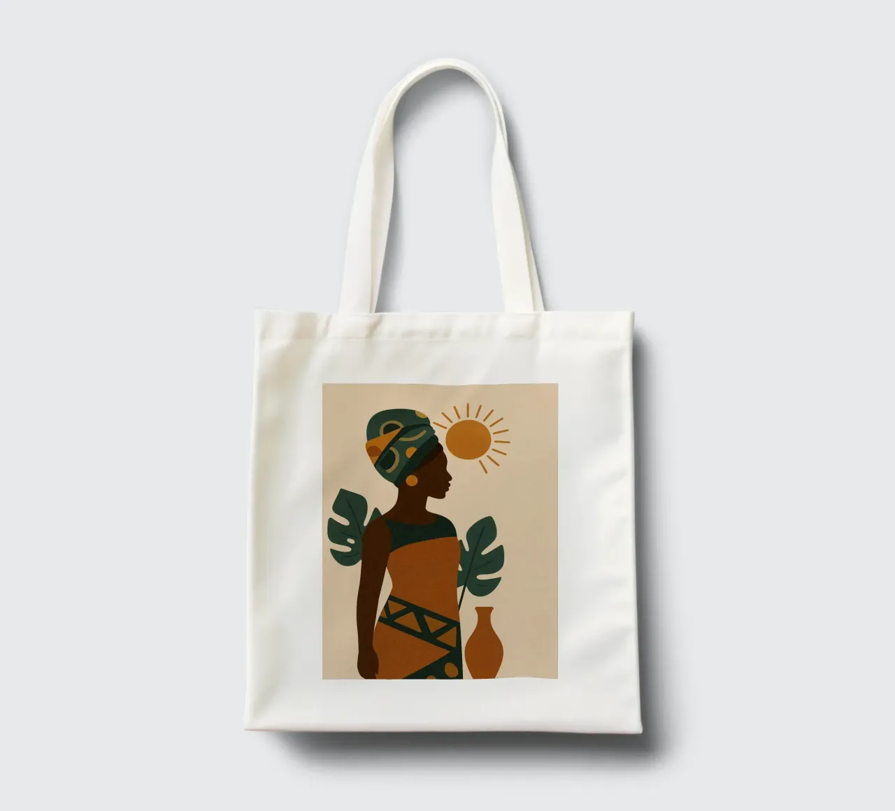 Sunlit Serenity: African Abstract borsa in juta da Mosaic Dialogue