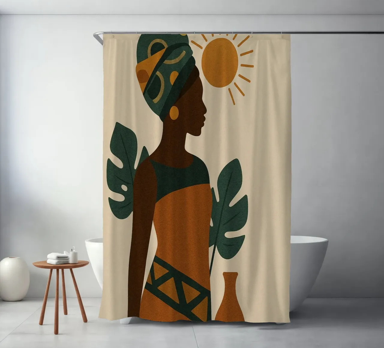 Sunlit Serenity: African Abstract tenda da doccia da Mosaic Dialogue