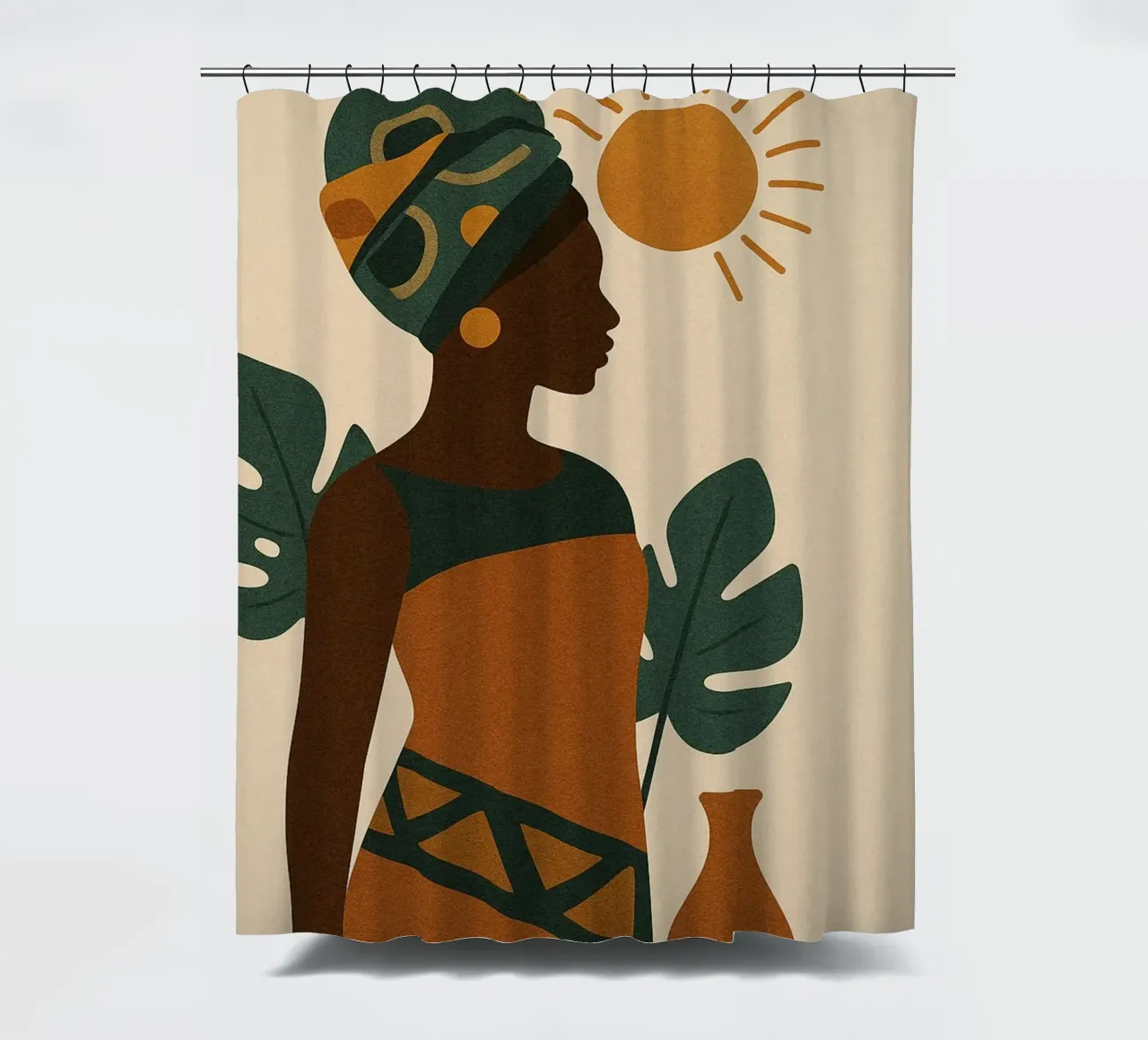 Sunlit Serenity: African Abstract tenda da doccia da Mosaic Dialogue