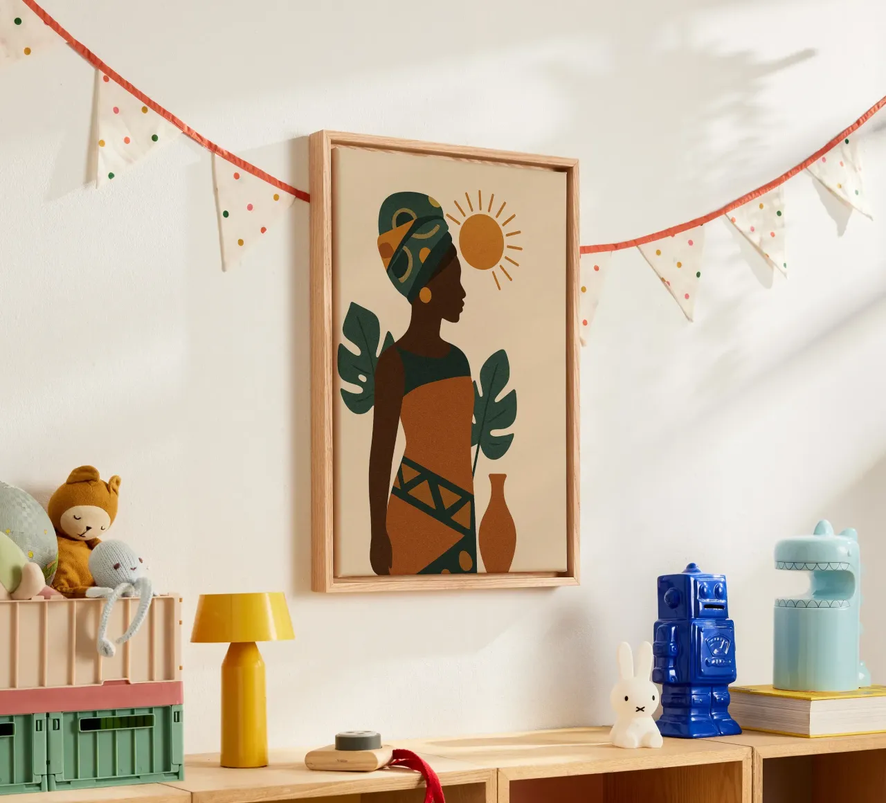 Sunlit Serenity: African Abstract tela con Cornice a cassetta da Mosaic Dialogue