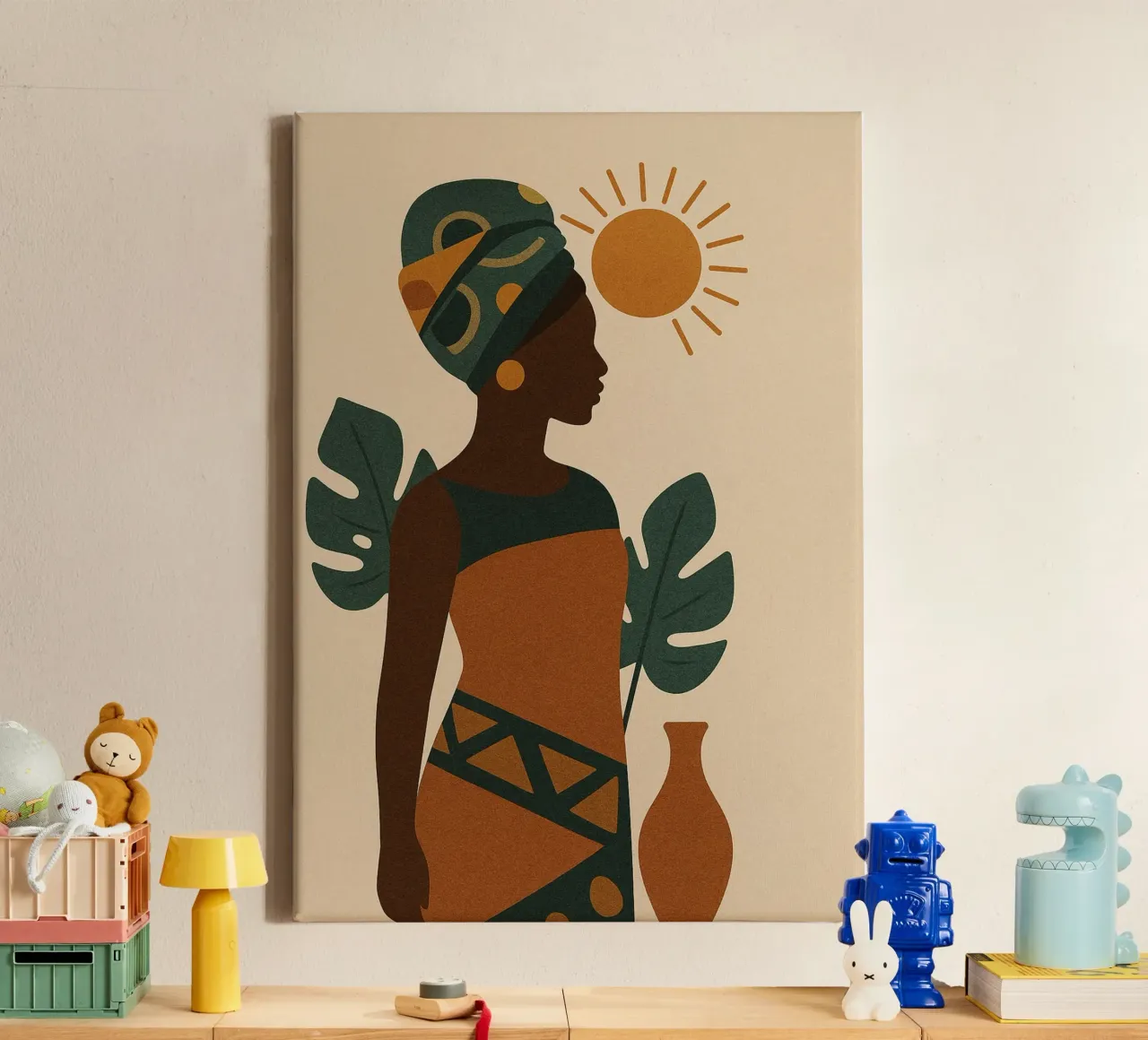Sunlit Serenity: African Abstract tela con Cornice a cassetta da Mosaic Dialogue