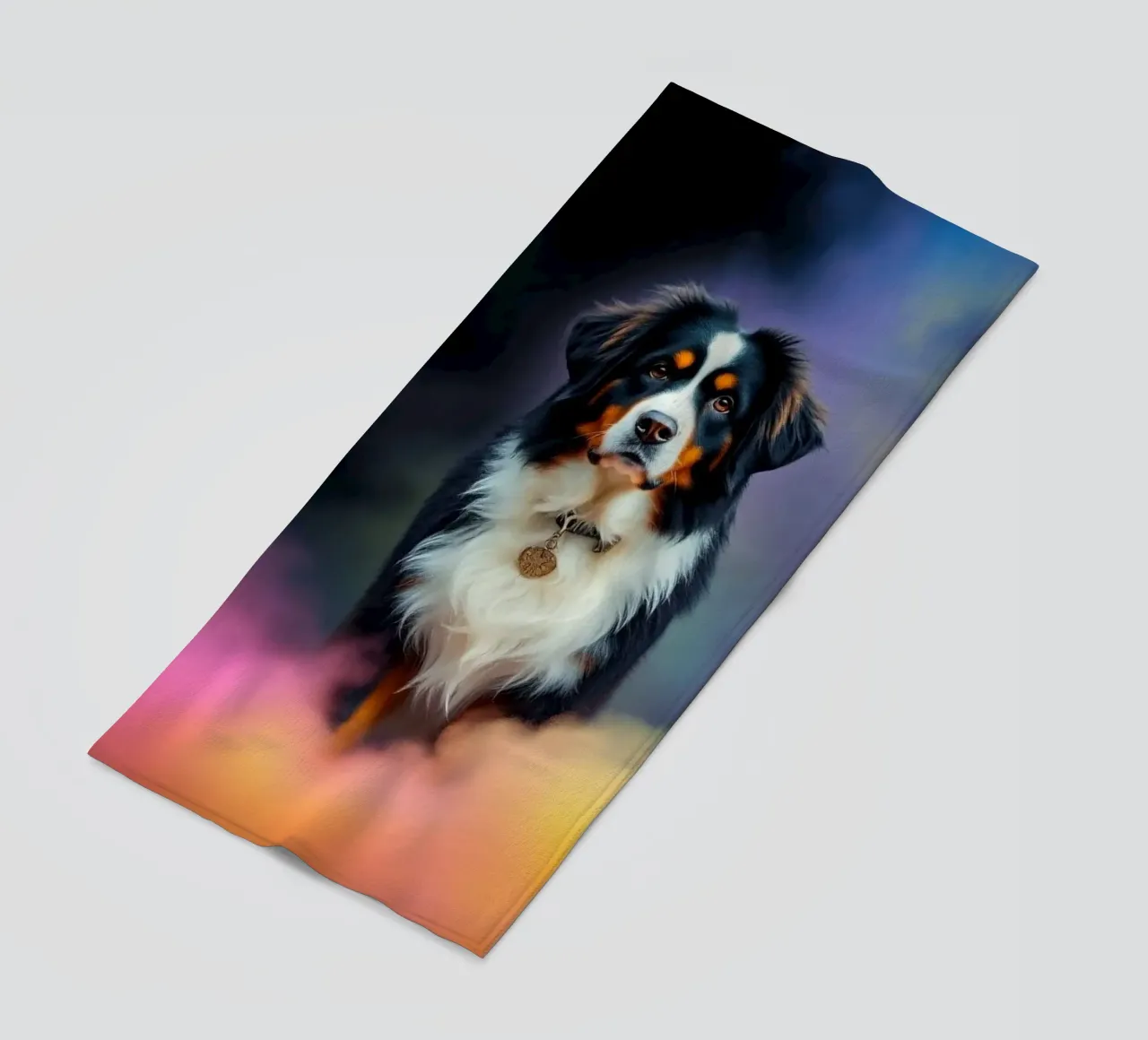 The colorful Bernese Mountain Dog #170 beach towel by Yumis.Beargang.and.Me