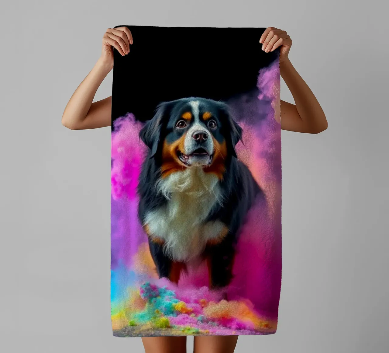 The colorful Bernese Mountain Dog #171 towel by Yumis.Beargang.and.Me
