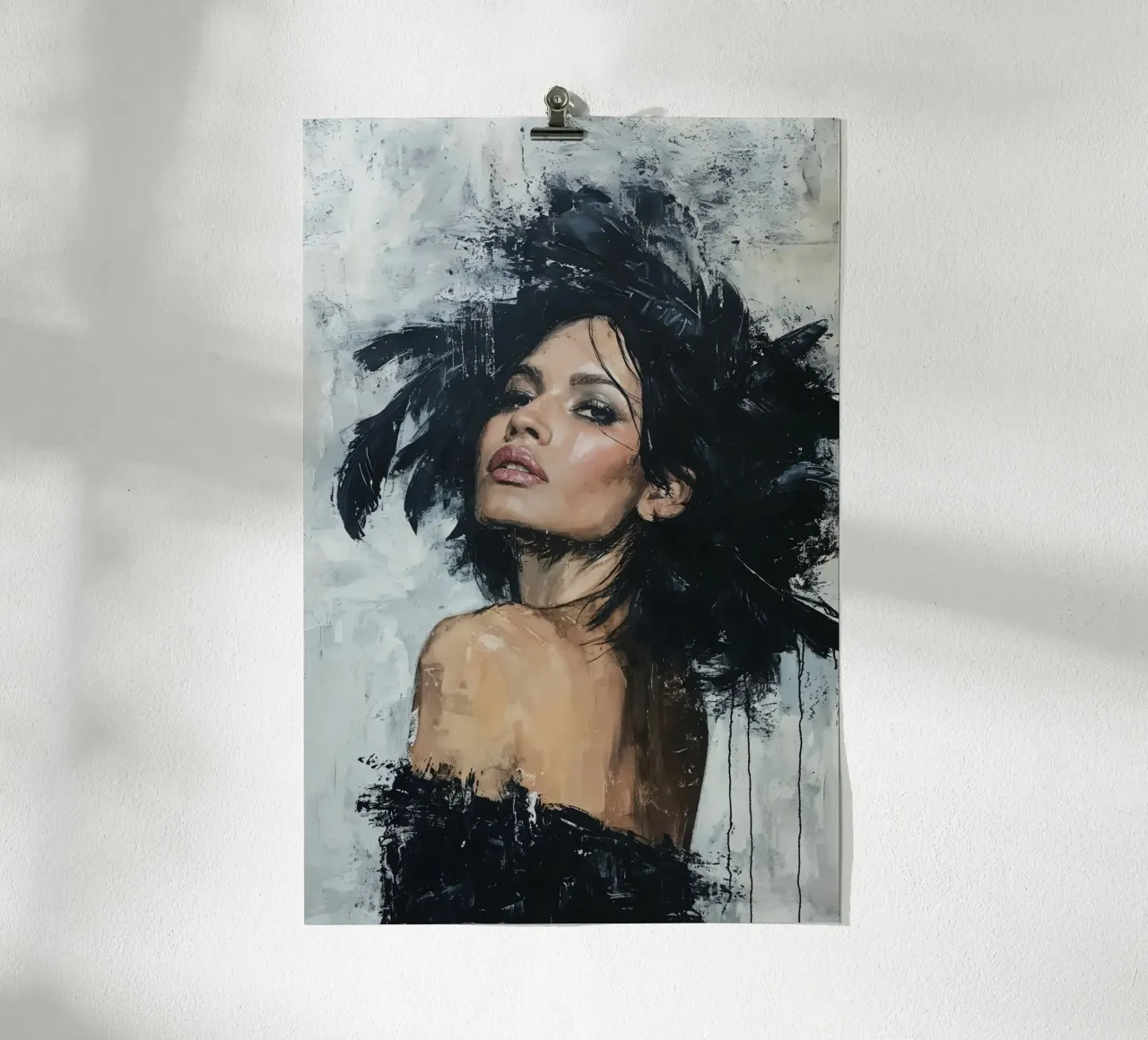 Donna con piume nere poster da Lisa Artifexia