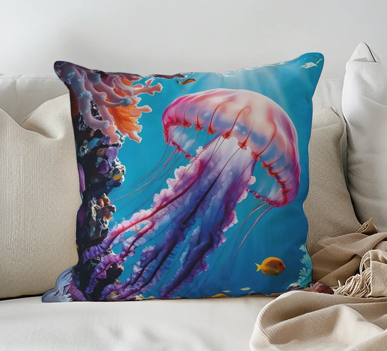 🪸🪼 Jellyfish Pink | Floating Silence (2) decorative cushion by Trinkets NL Design Studio