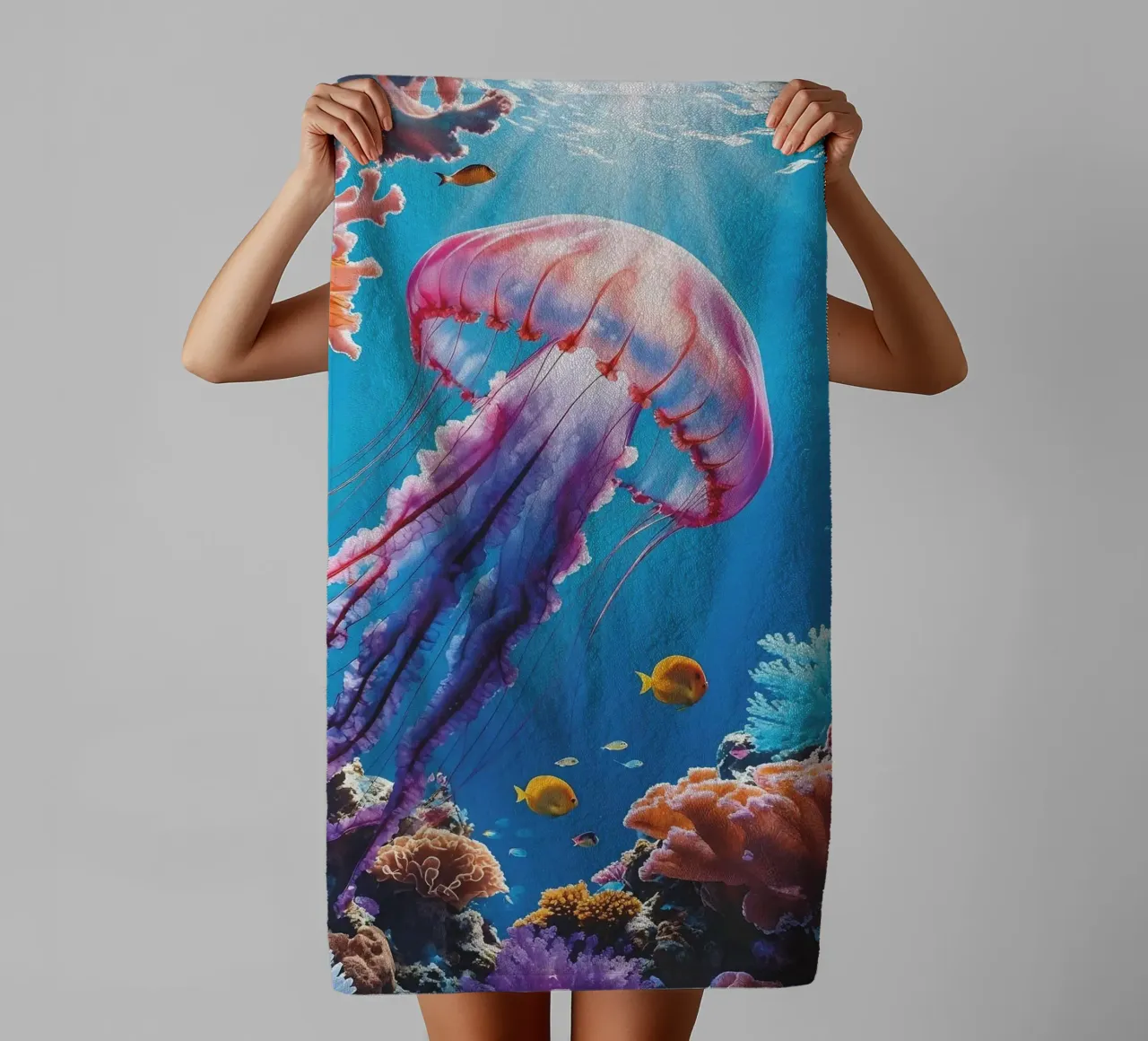 🪸🪼 Jellyfish Pink | Floating Silence (2) towel by Trinkets NL Design Studio