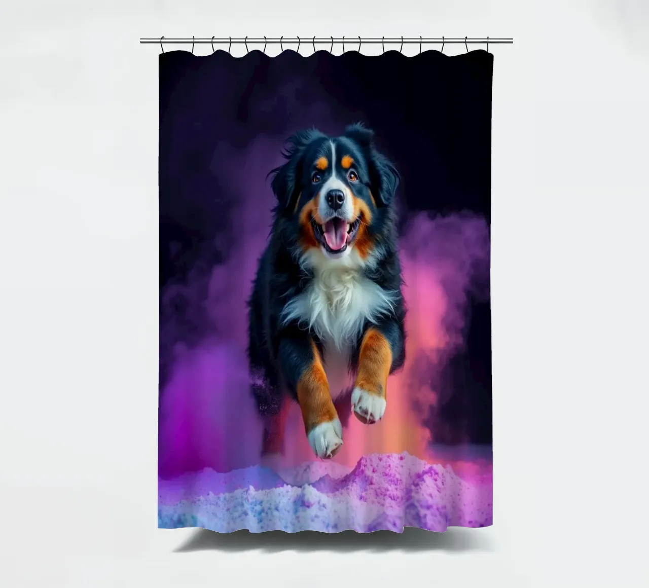 The colorful Bernese Mountain Dog #172 shower curtain by Yumis.Beargang.and.Me