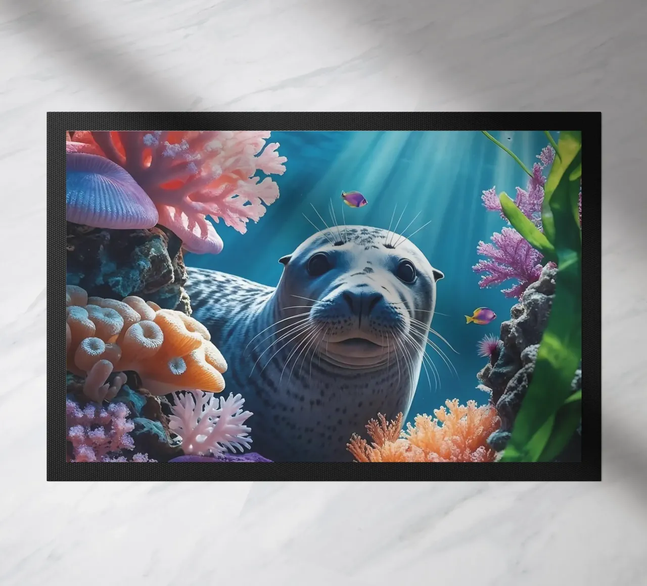 Kegelrobbe | Wo das Licht auf das Meer trifft Fußmatte von Trinkets NL Design Studio