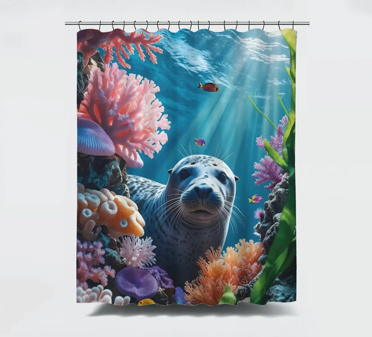 Kegelrobbe | Wo das Licht auf das Meer trifft Duschvorhang von Trinkets NL Design Studio