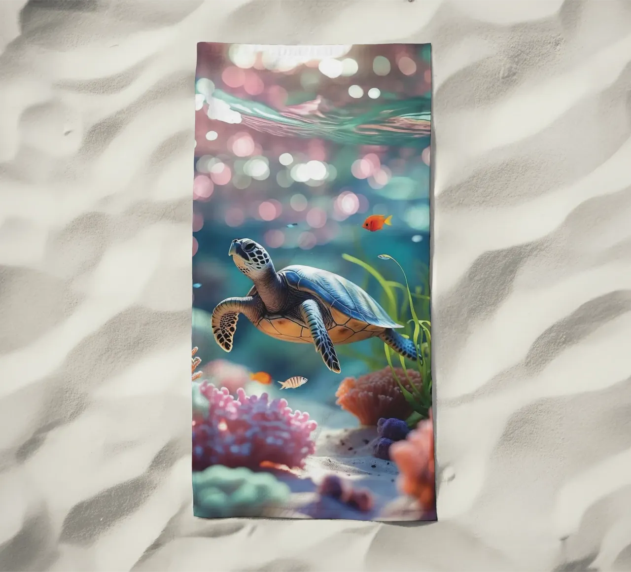 🪸🐢 Sea turtle | Light play in the Coral Reef beach towel by Trinkets NL Design Studio