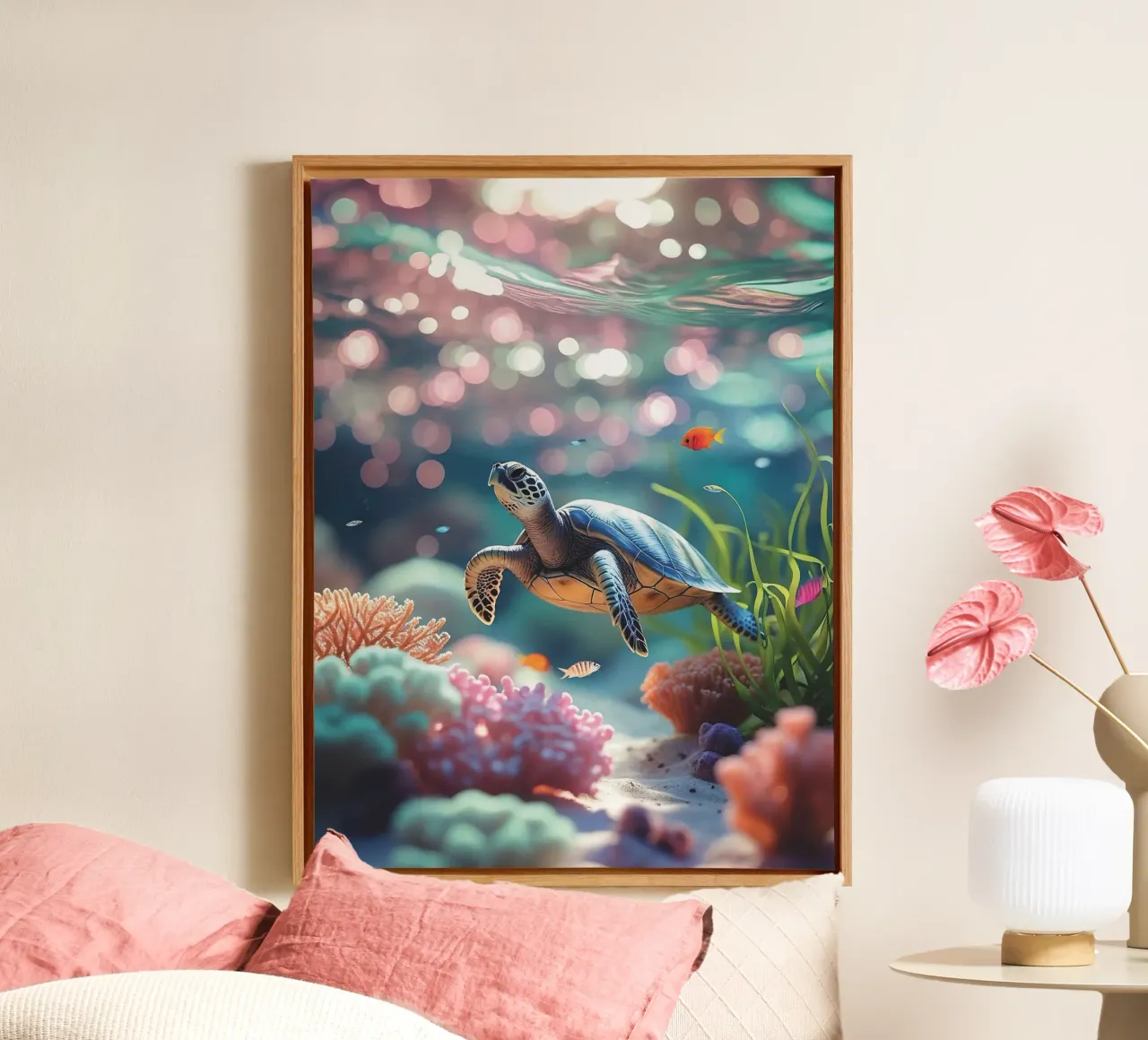 🪸🐢 Sea turtle | Light play in the Coral Reef canvas by Trinkets NL Design Studio