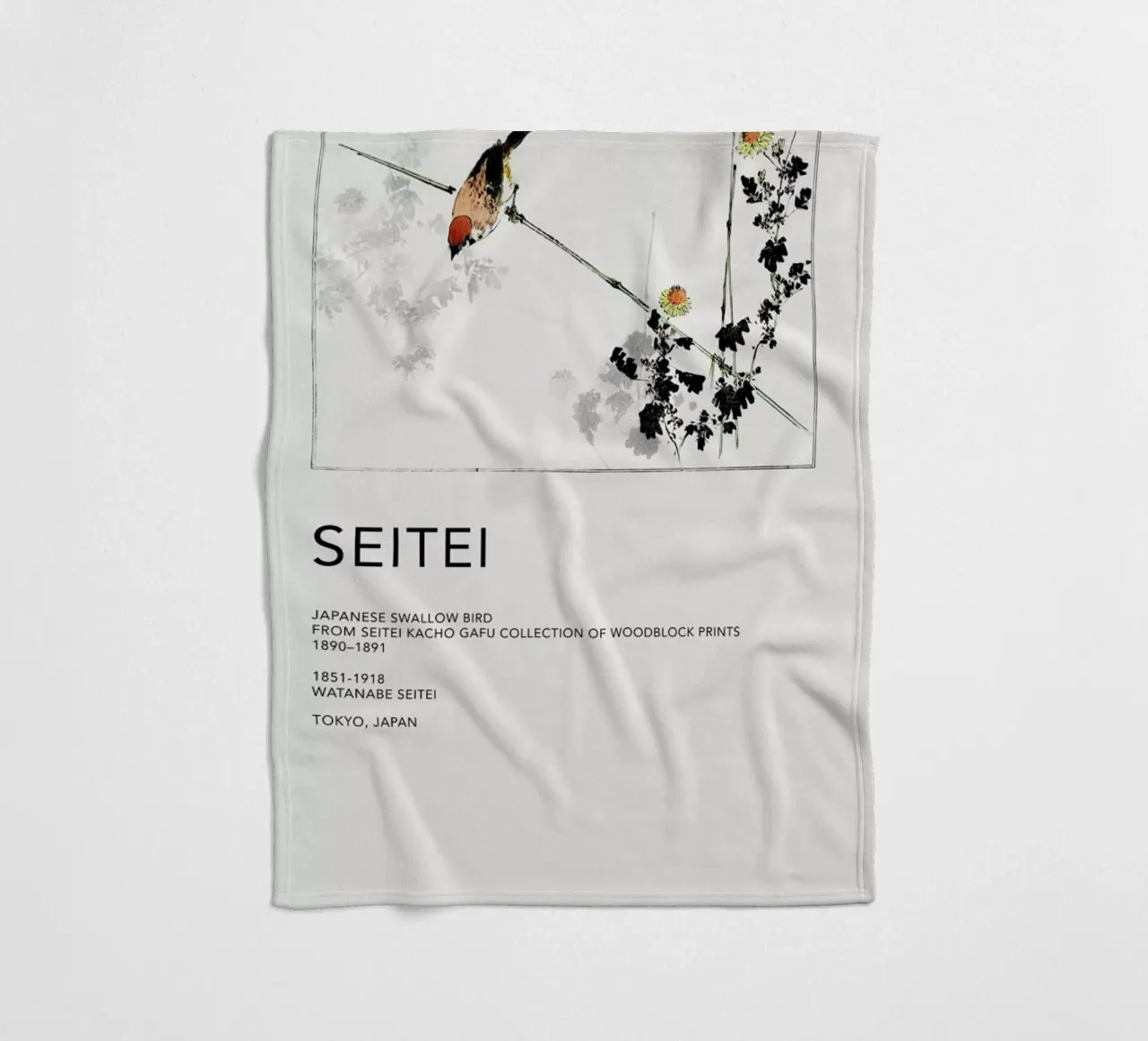 Seitei - Japanese Swallow Bird fleece blanket by Vintage by JUNIQE