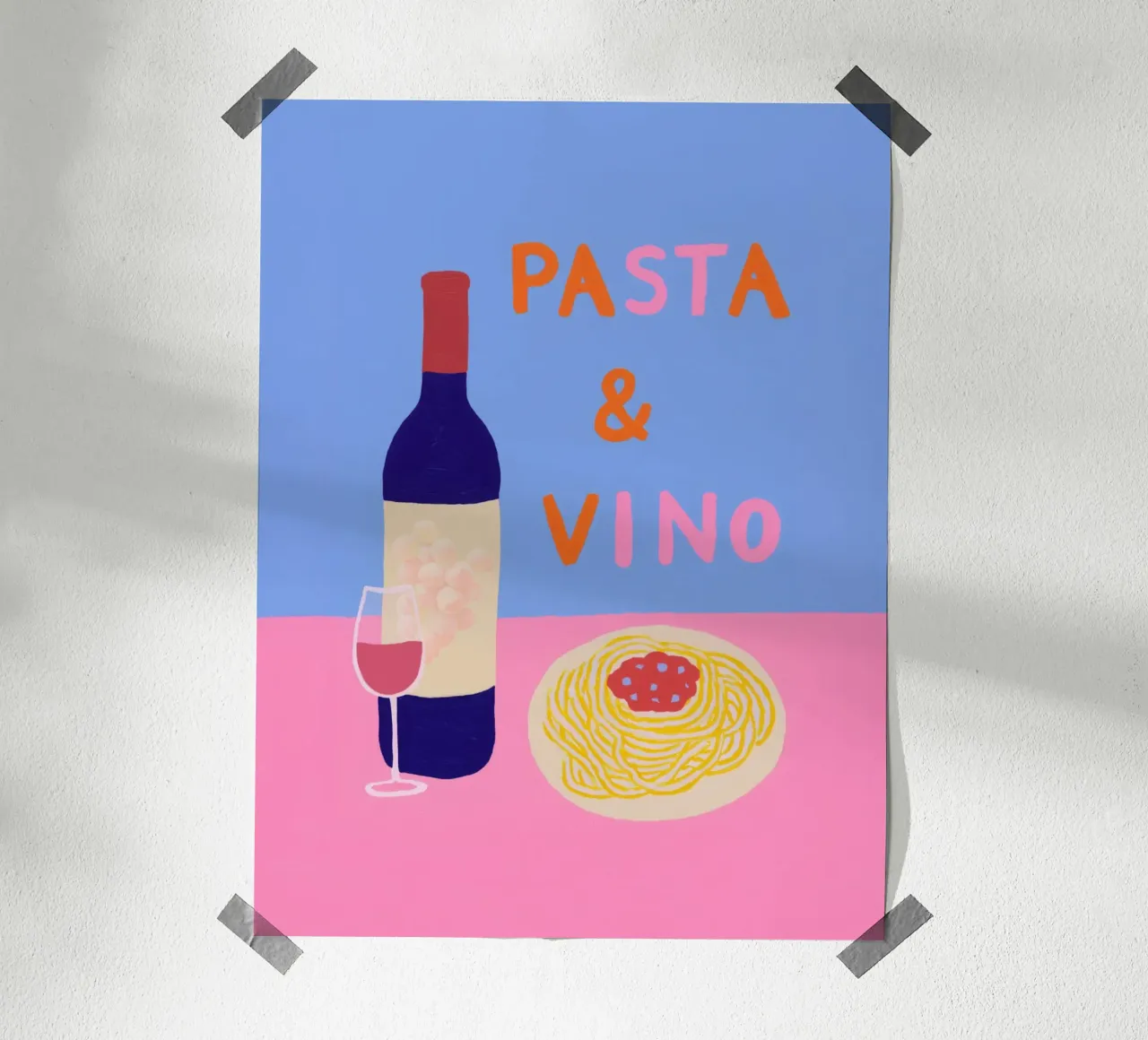 Spagetti & Vino Flair poster con telaio in alluminio da Carinaprint