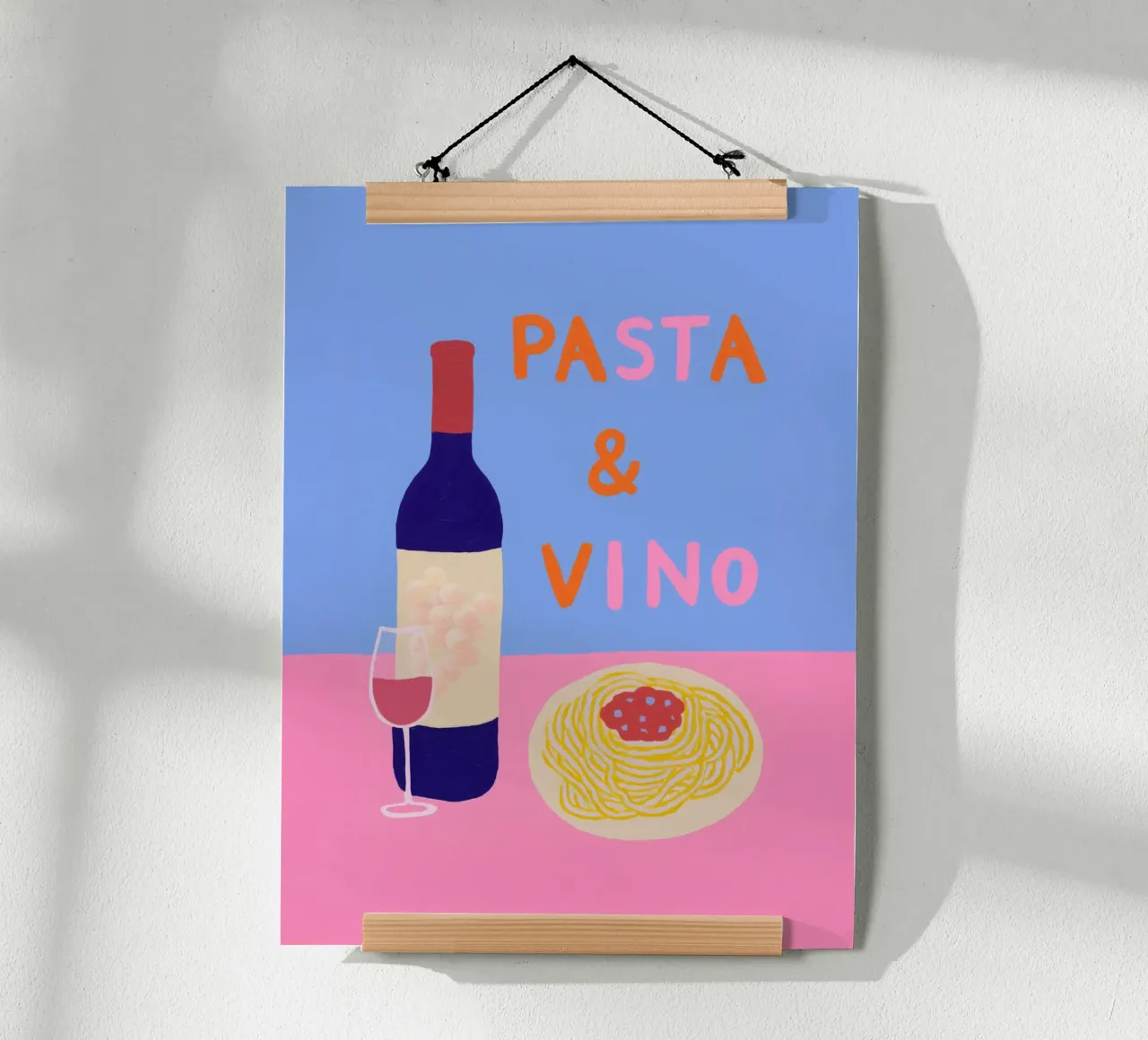 Spagetti & Vino Flair poster con telaio in alluminio da Carinaprint