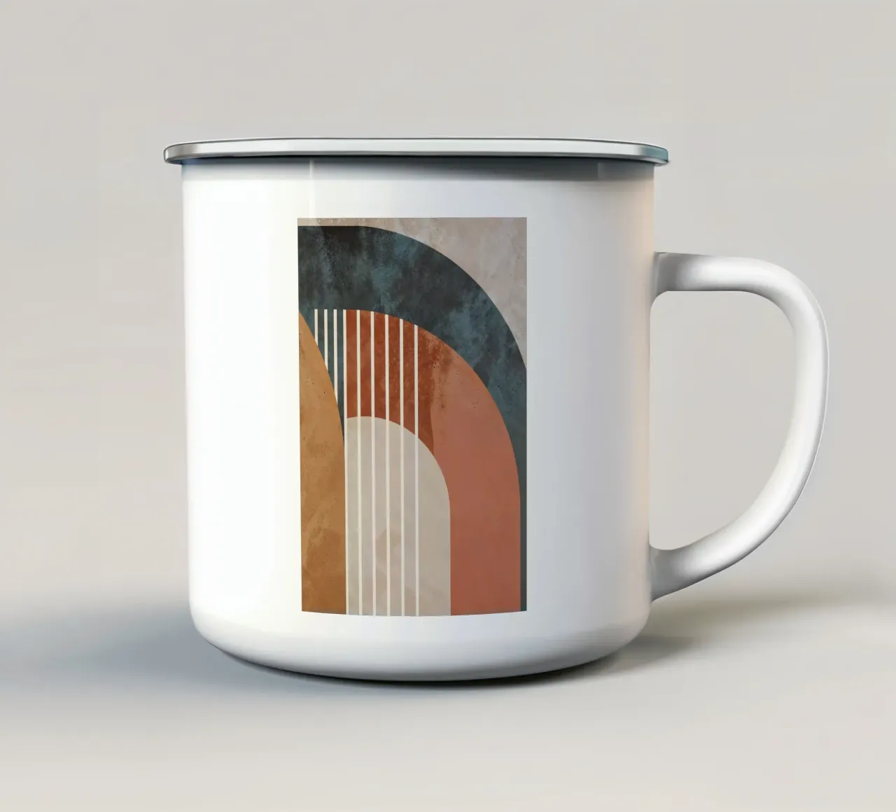 geometrische vormen booglijnen pastelkleuren curven boog abstrac emaille mok van Gloria A Kifyuk