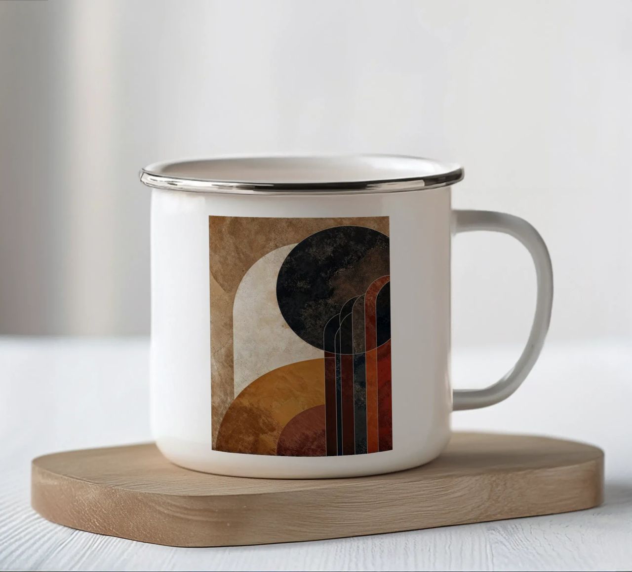 forme geometriche cerchi archi linee superfici strutturate terrene tazza in smalto da Gloria A Kifyuk