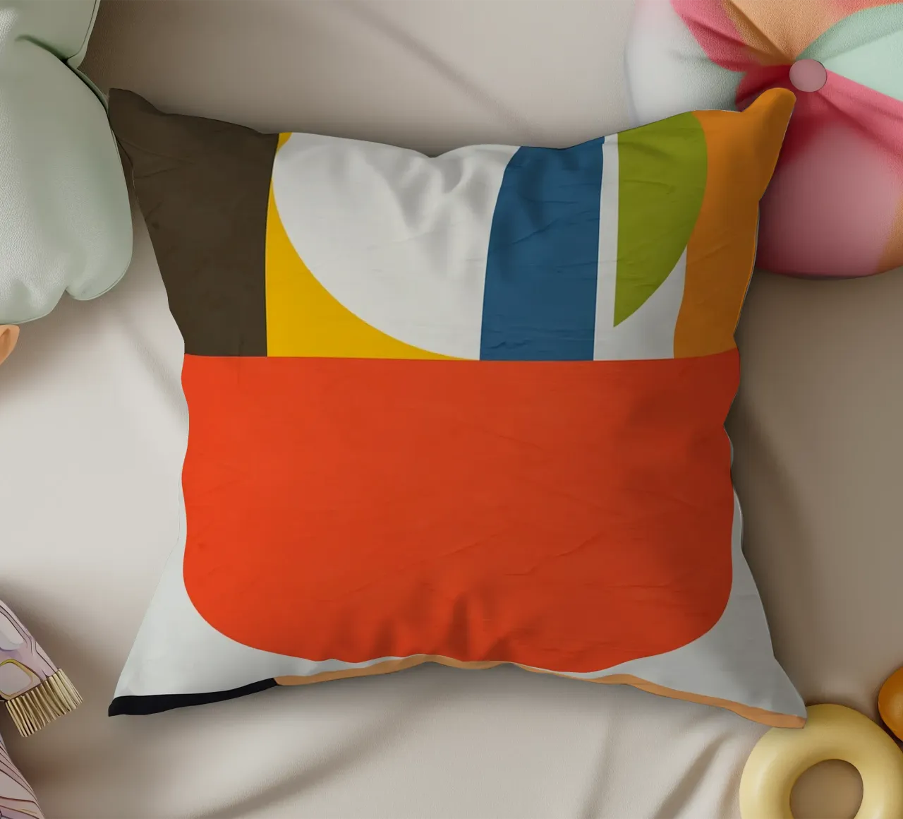forme geometriche cerchio semicerchio rettangoli linee colore b cuscino da Gloria A Kifyuk