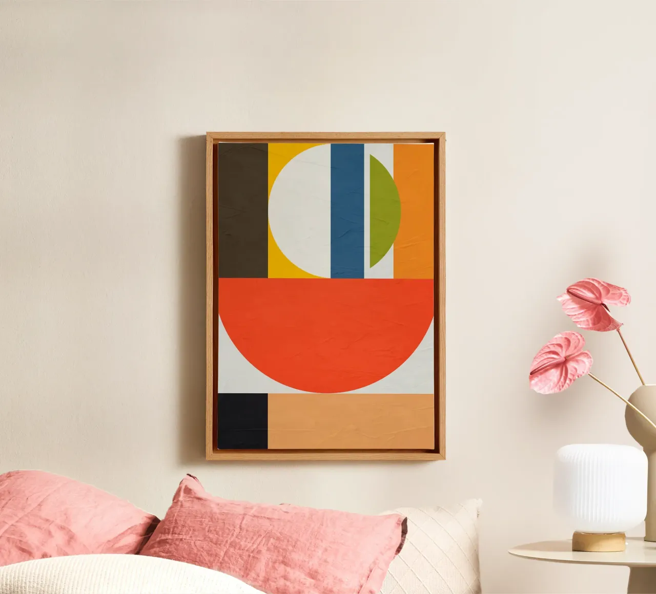 geometrische vormen cirkel halve cirkel rechthoeken lijnen kleur b canvas van Gloria A Kifyuk