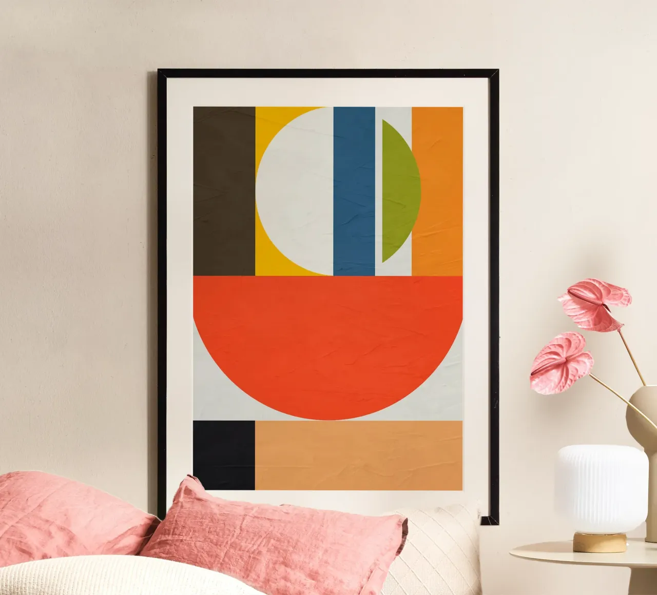 geometric shapes circle half-circle rectangles lines color b hahnemühle by Gloria A Kifyuk