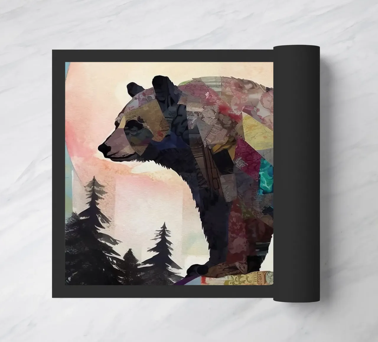 orso sole luna foresta alberi montagna silhouette patchwork col zerbino da minerva santiago
