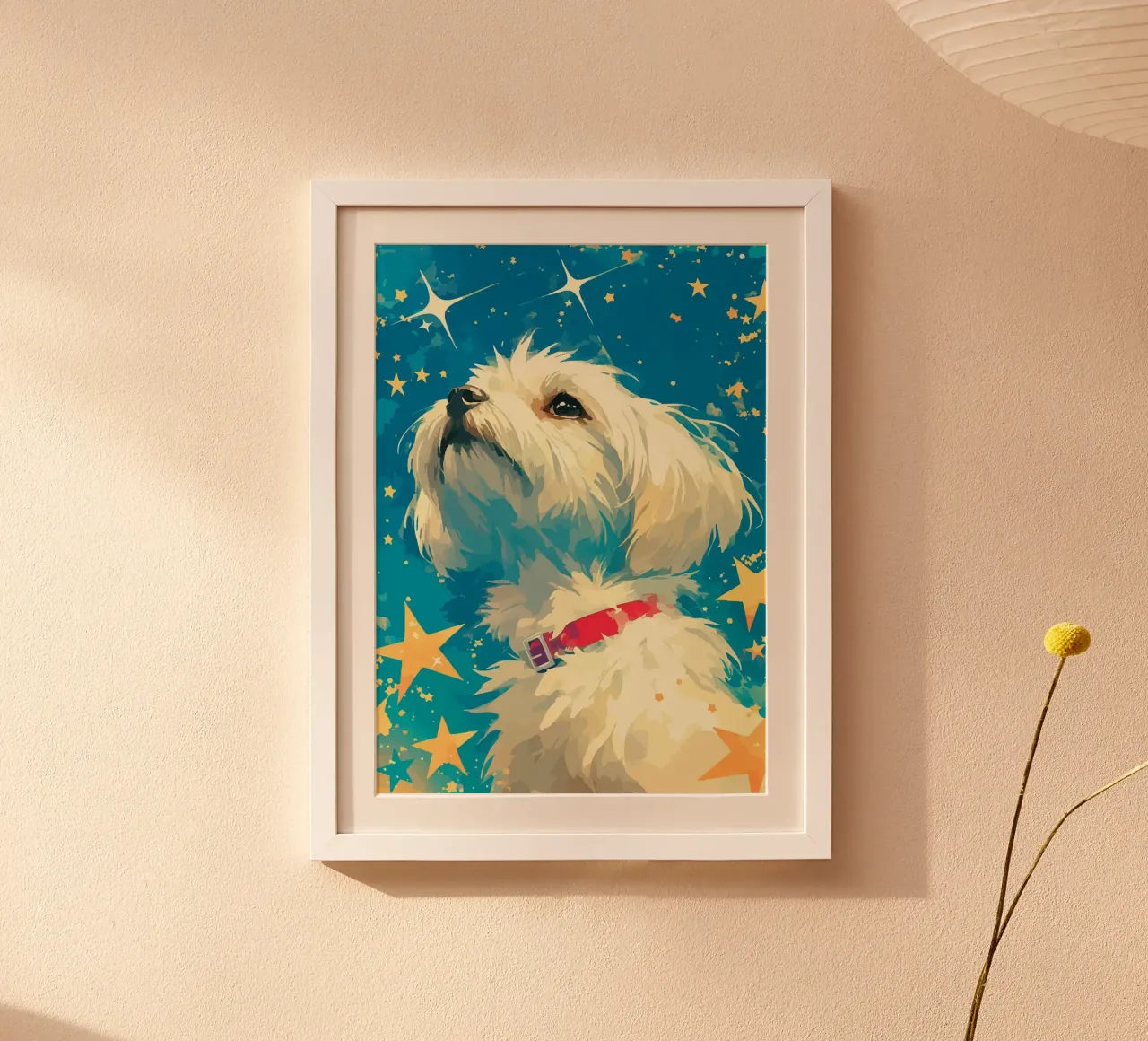 cane stelle costellazione animale domestico canino collare rosso pelliccia soffice nig poster con telaio in alluminio da minerva santiago