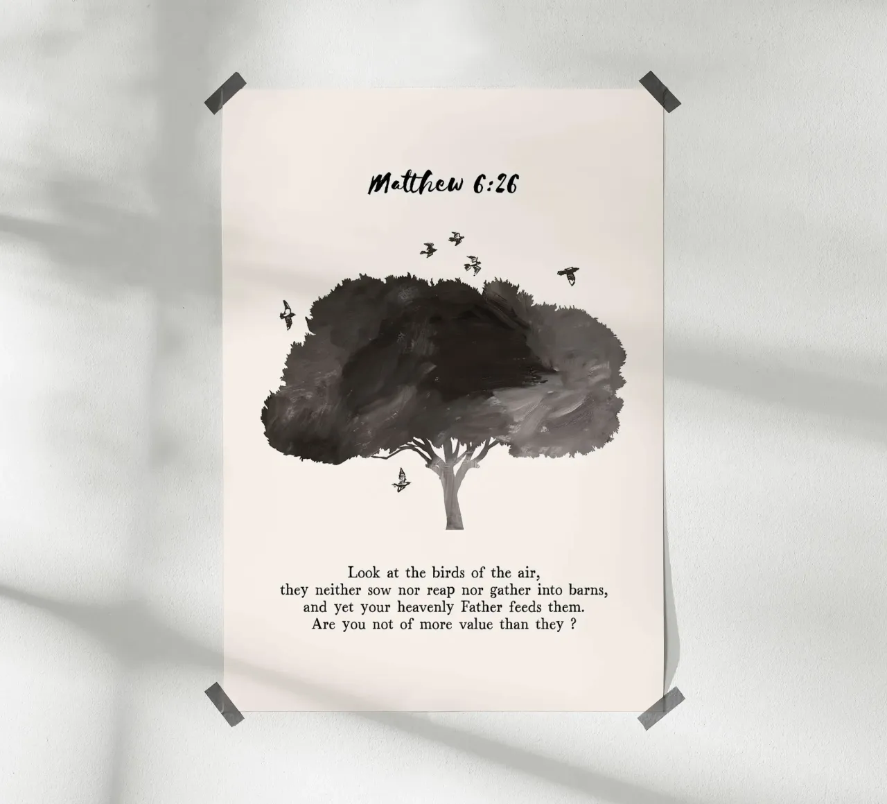 albero uccelli bibbia-verso biblico-riferimento testo silhouette na poster da minerva santiago