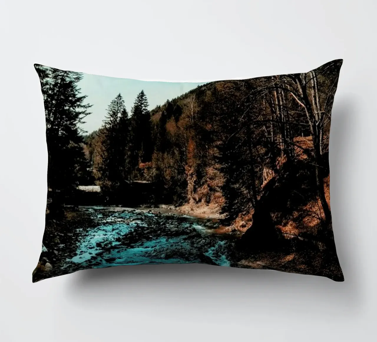 Idyllic River Through The Woods decorative cushion by Sebastian Hilgetag