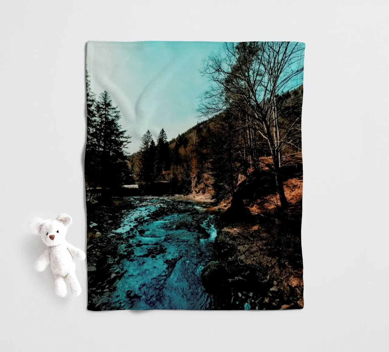 Idyllic River Through The Woods fleece blanket by Sebastian Hilgetag