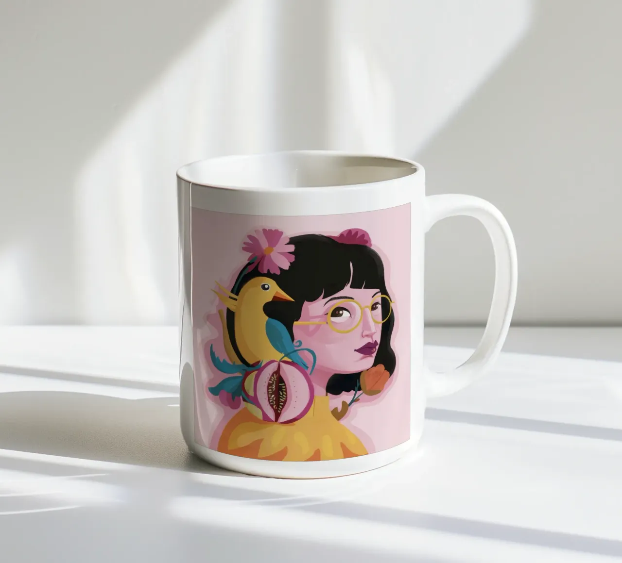Birdsong Whisper Portrait ceramic mug by Zep Layers