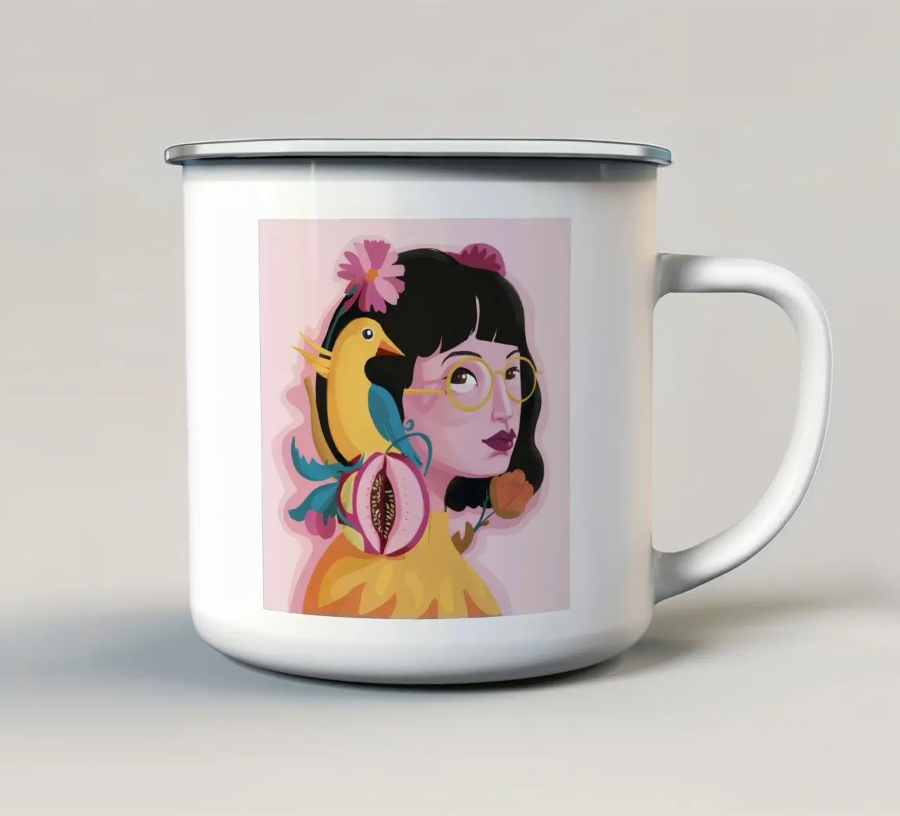 Ritratto di un uccello che sussurra tazza in smalto da Zep Layers