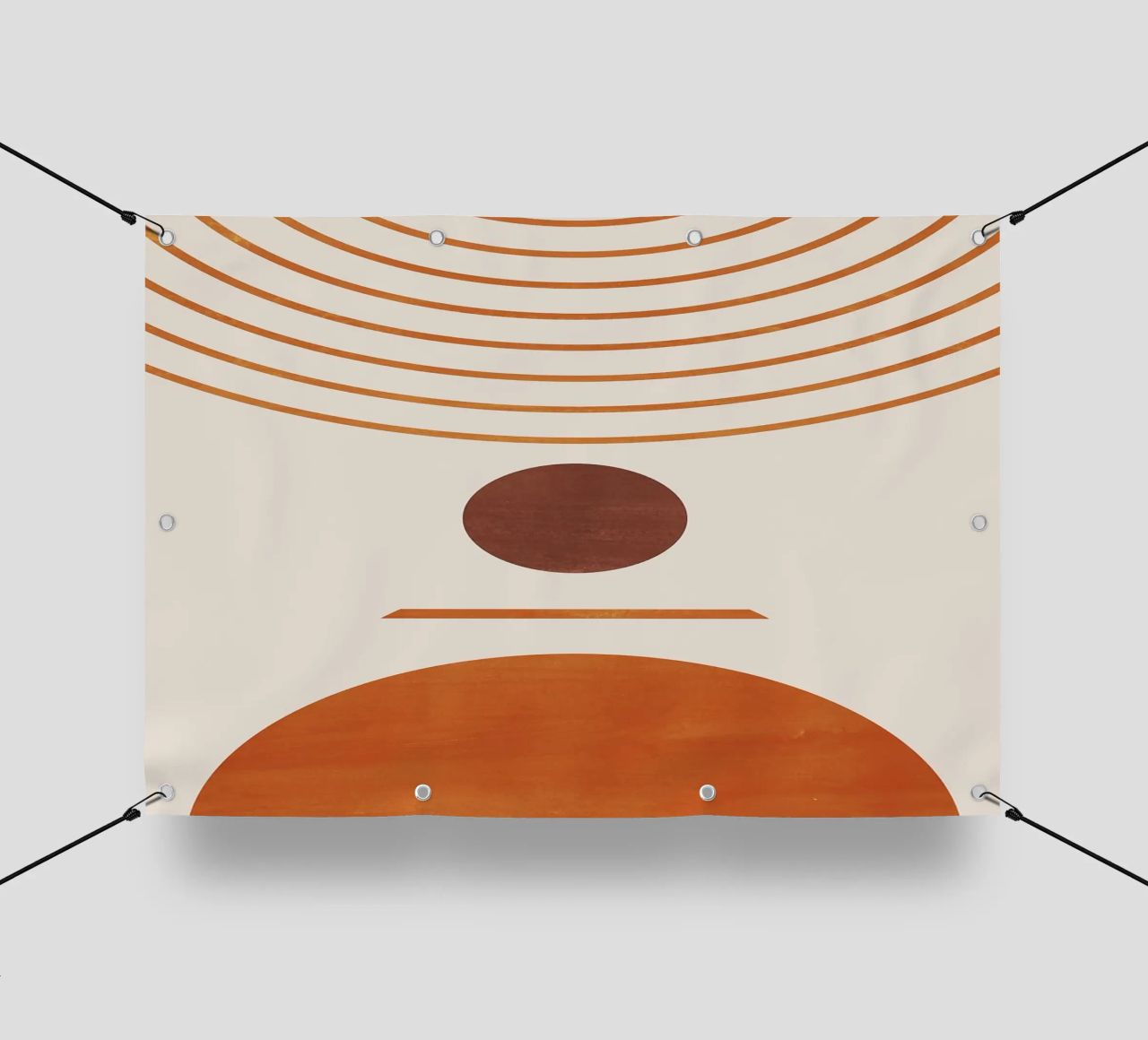 cerchio semicerchio linee curve forme geometriche arancio marrone telo in pvc da Hien T Huynh