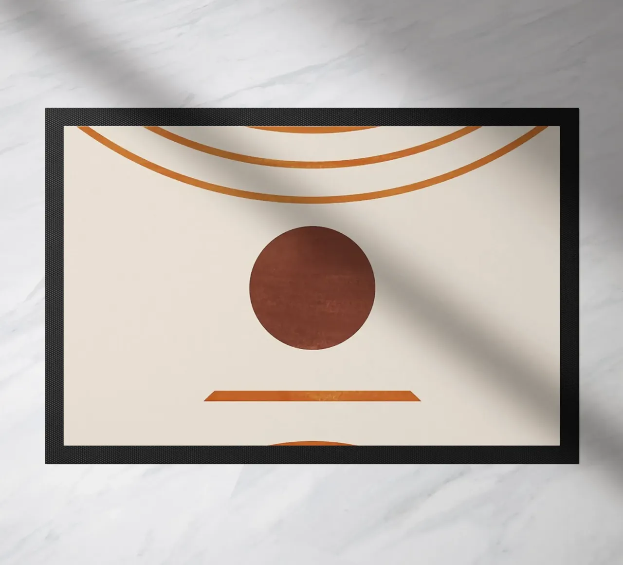 cirkel halve cirkel lijnen kromme geometrische vormen oranje bruin deurmat van Hien T Huynh
