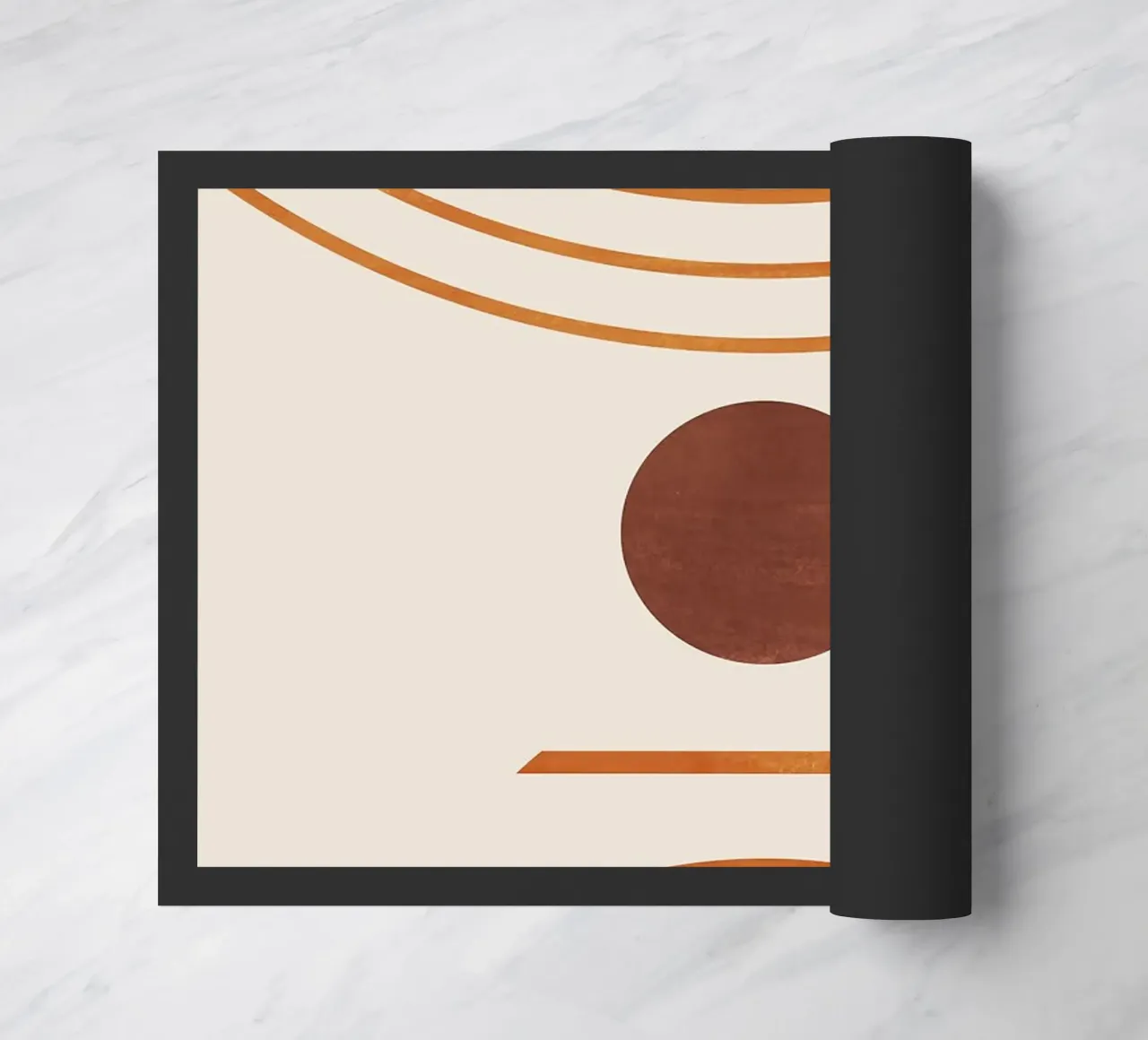 cirkel halve cirkel lijnen kromme geometrische vormen oranje bruin deurmat van Hien T Huynh