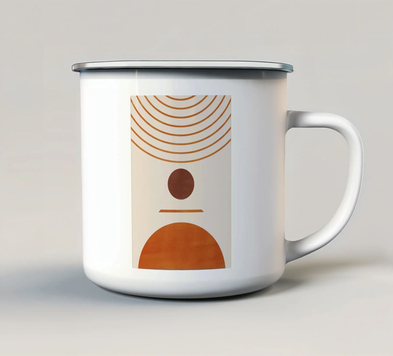 cerchio semicerchio linee curve forme geometriche arancio marrone tazza in smalto da Hien T Huynh