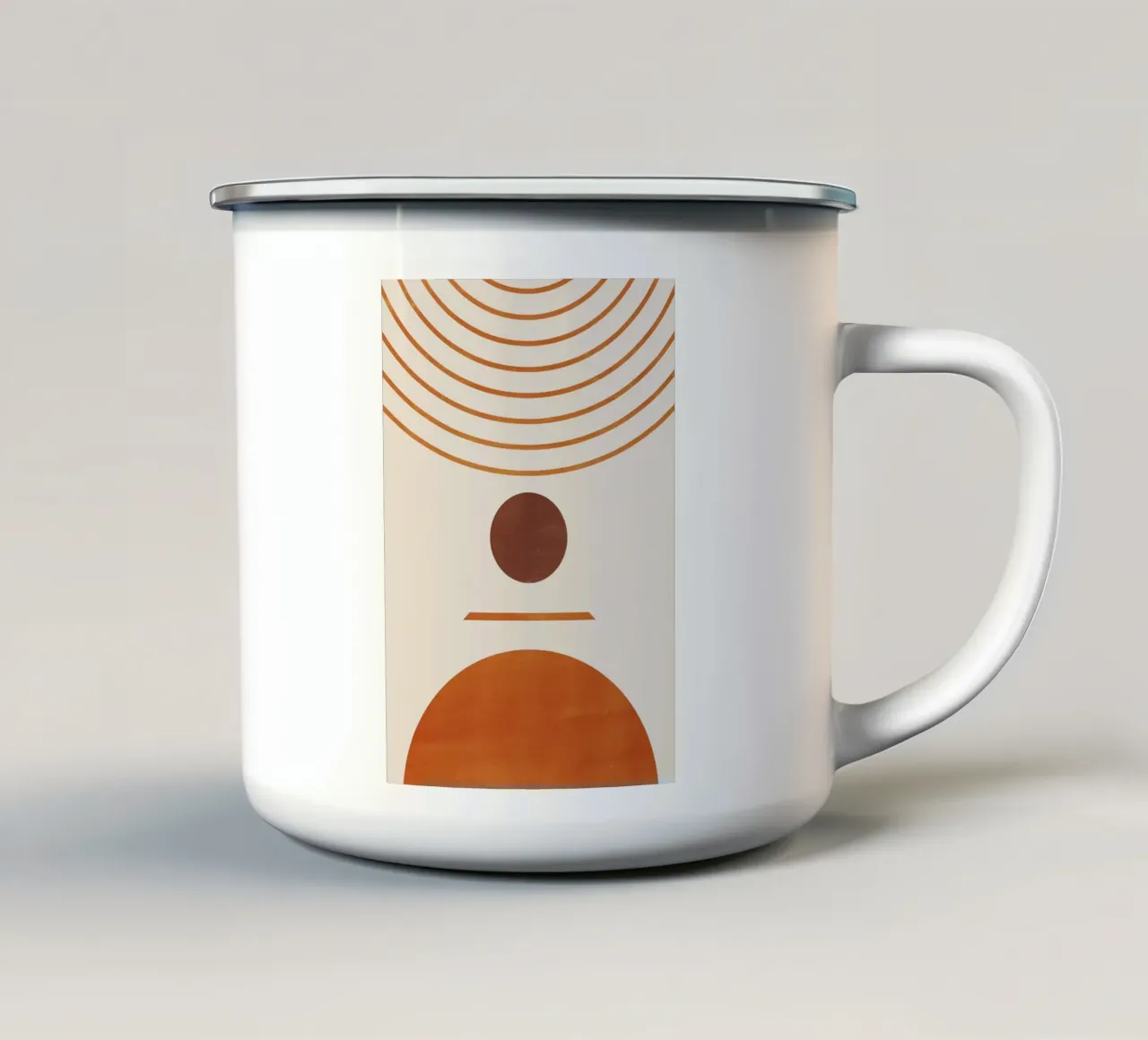 cercle demi-cercle lignes courbe formes géométriques orange marron mug en émail de Hien T Huynh
