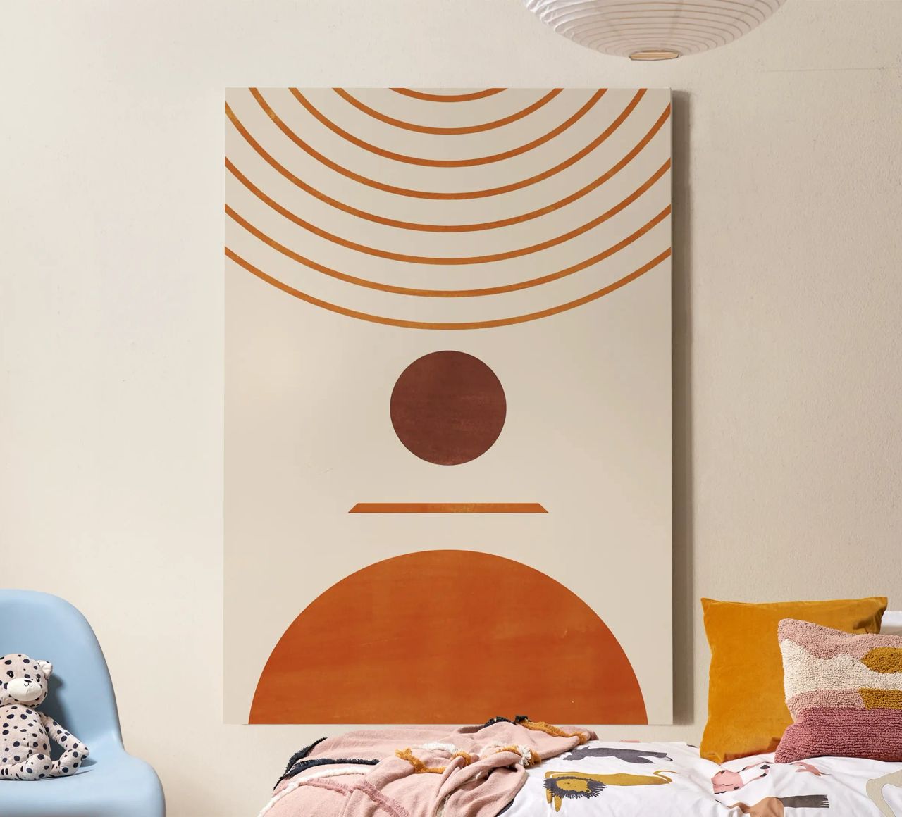 cerchio semicerchio linee curve forme geometriche arancio marrone tela da Hien T Huynh